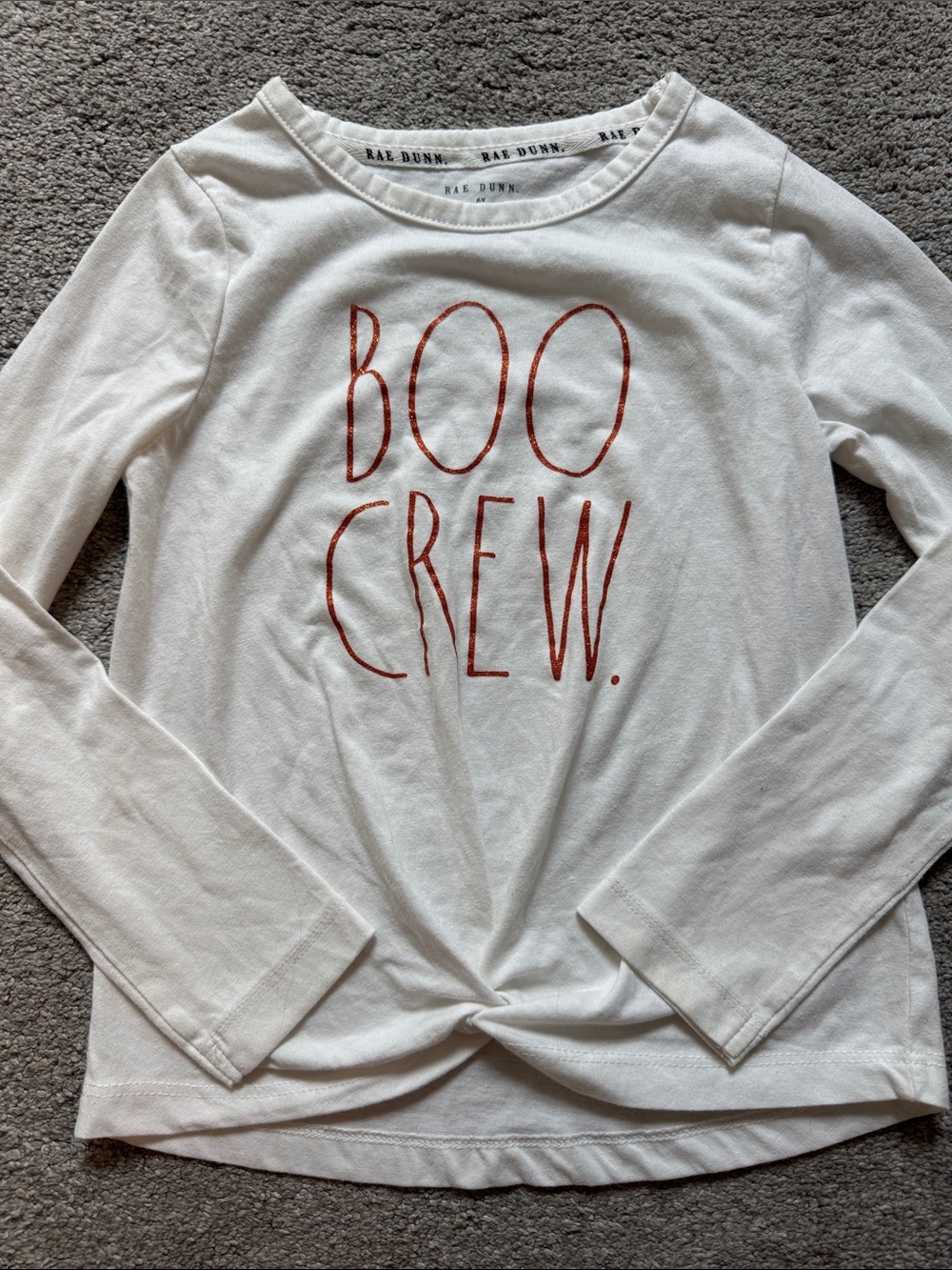 Rae Dunn White Long Sleeve Tee with Red 'Boo Crew' Graphic
